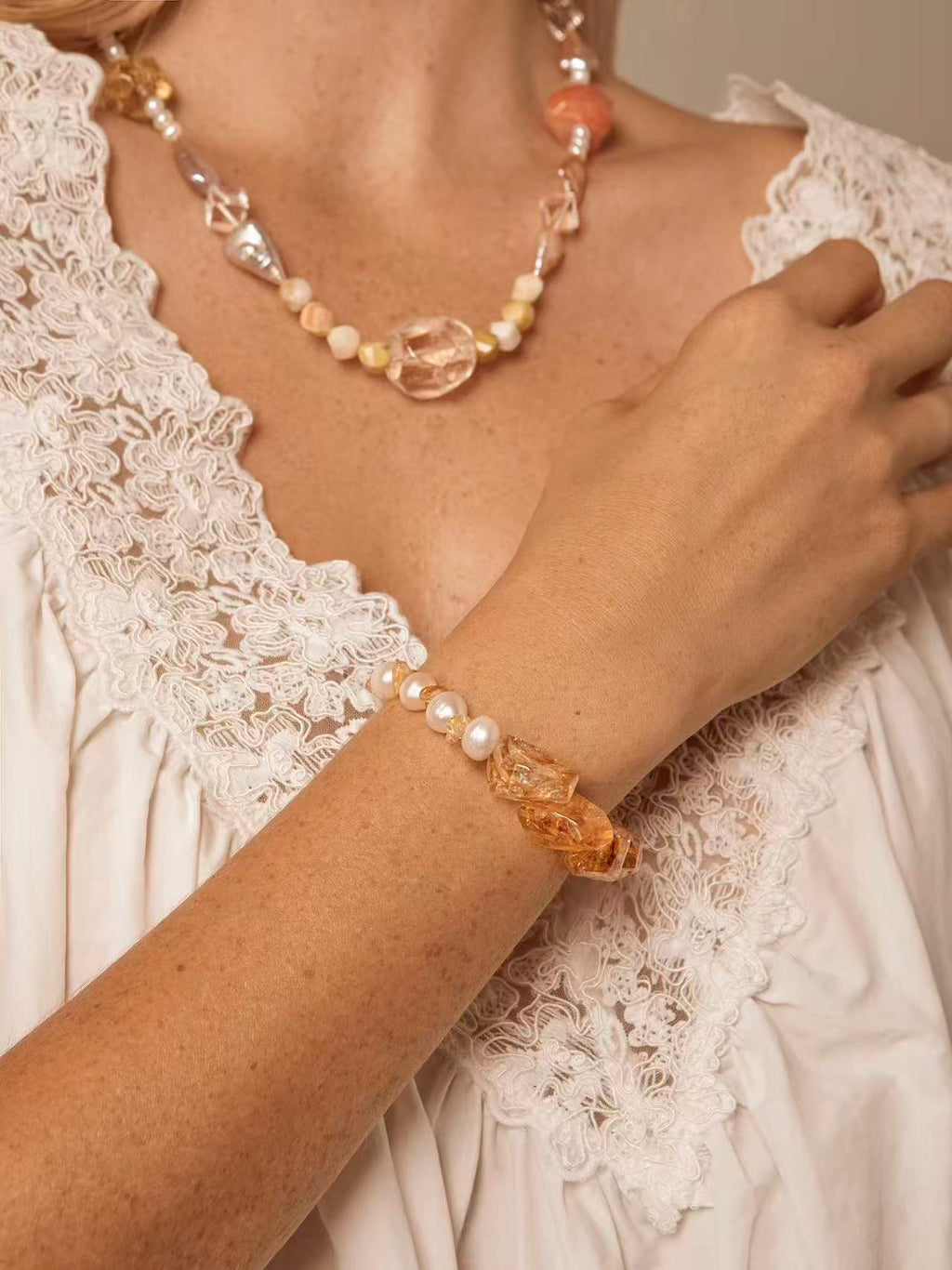 Brazilian Citrine & Freshwater Pearl Bracelet