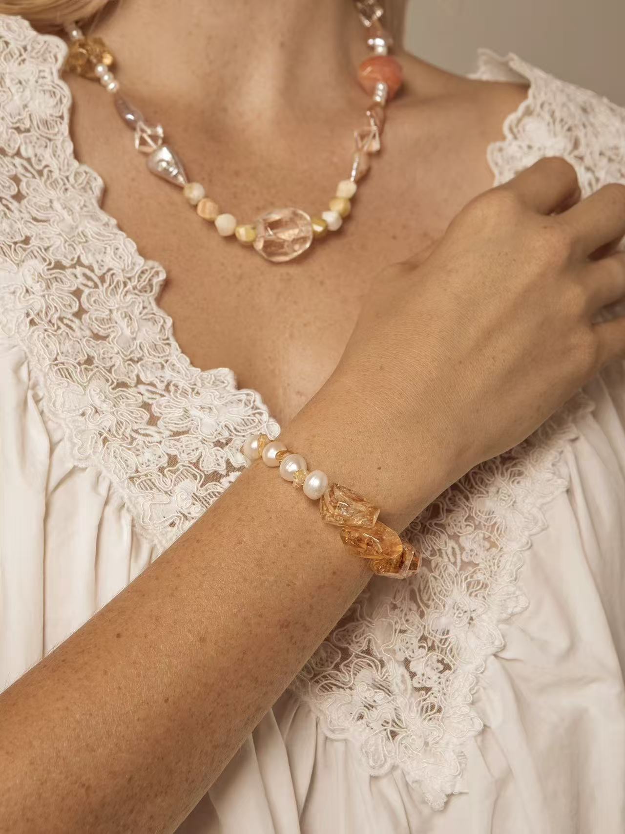 Brazilian Citrine & Freshwater Pearl Bracelet