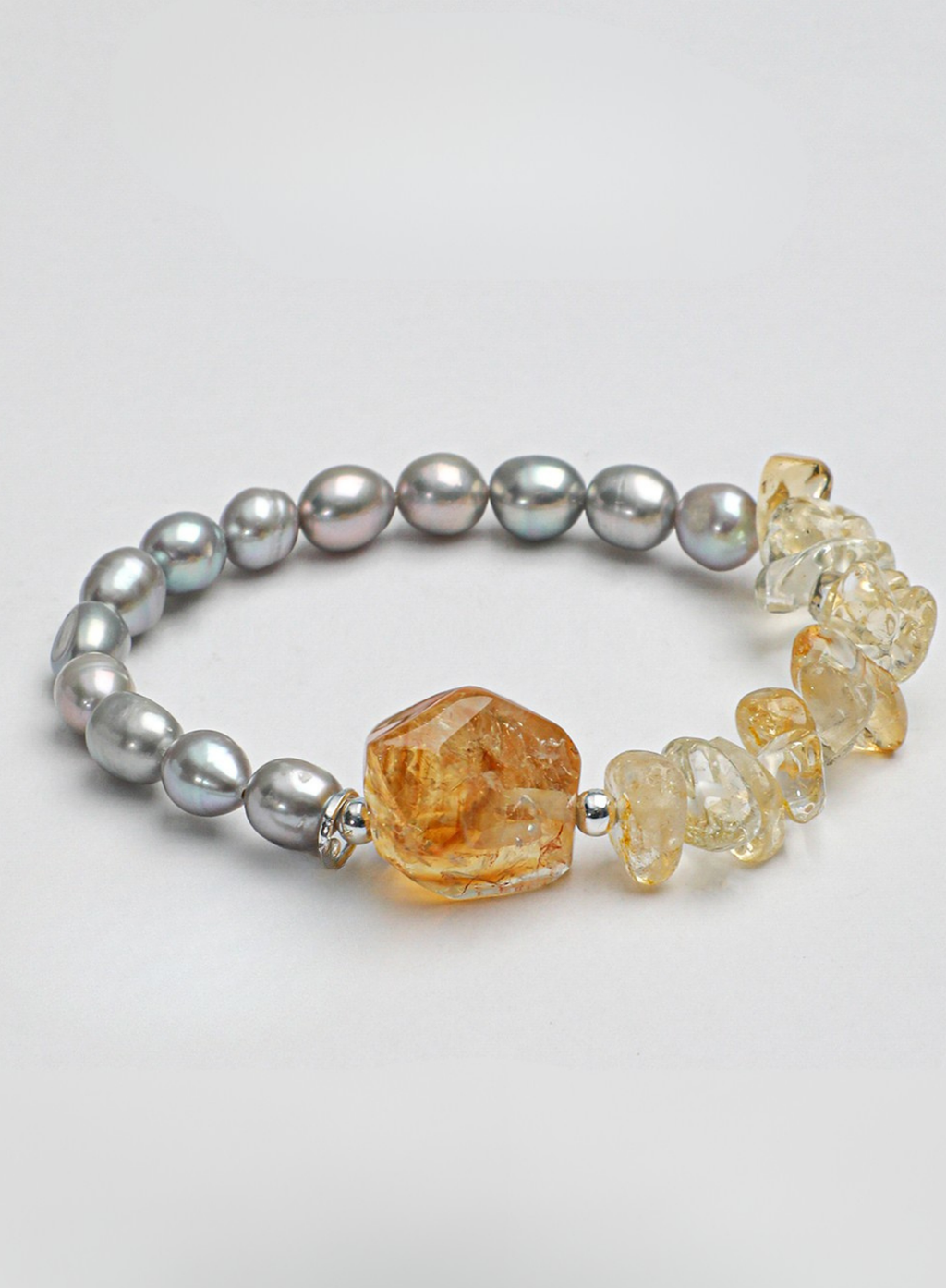 Wuxi Bracelet – Gray Pearl & Raw Citrine | 2025 Handmade Minimalist Gemstone Jewelry