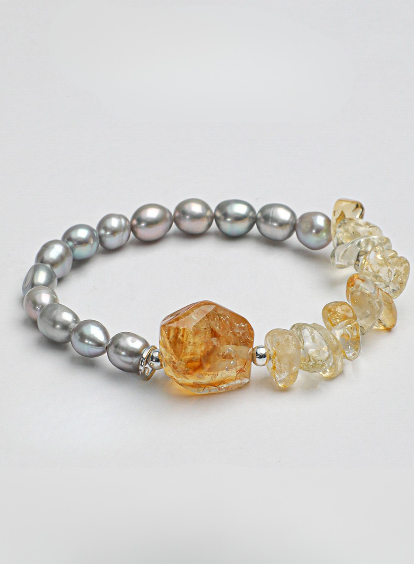 Wuxi Bracelet – Gray Pearl & Raw Citrine | 2025 Handmade Minimalist Gemstone Jewelry