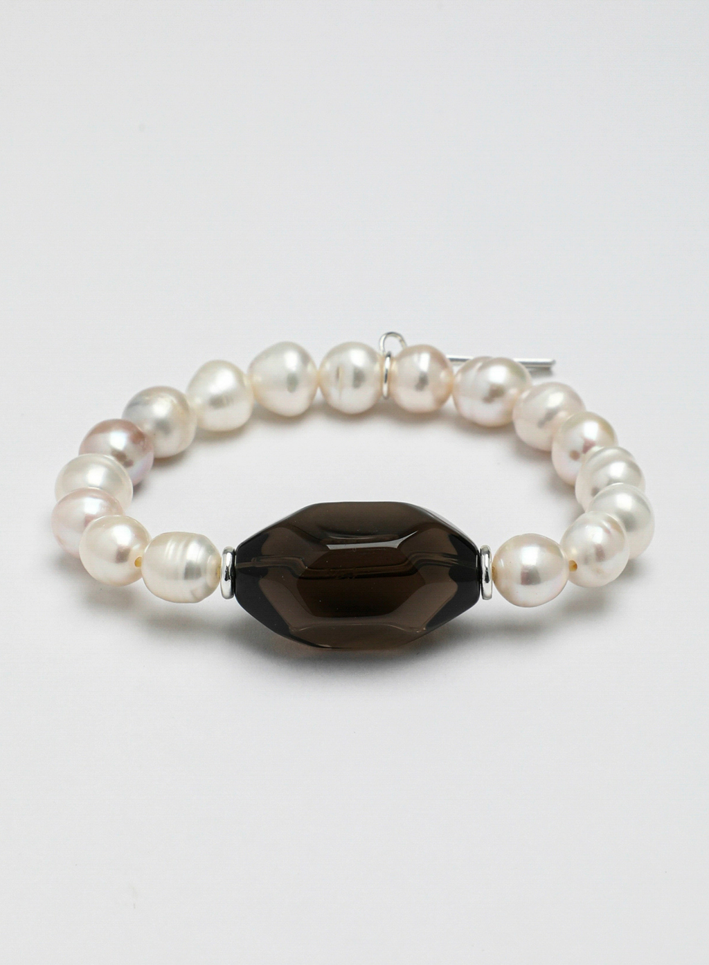 Tea Quartz & Pearl Bracelet – Natural Irregular Smoky Quartz