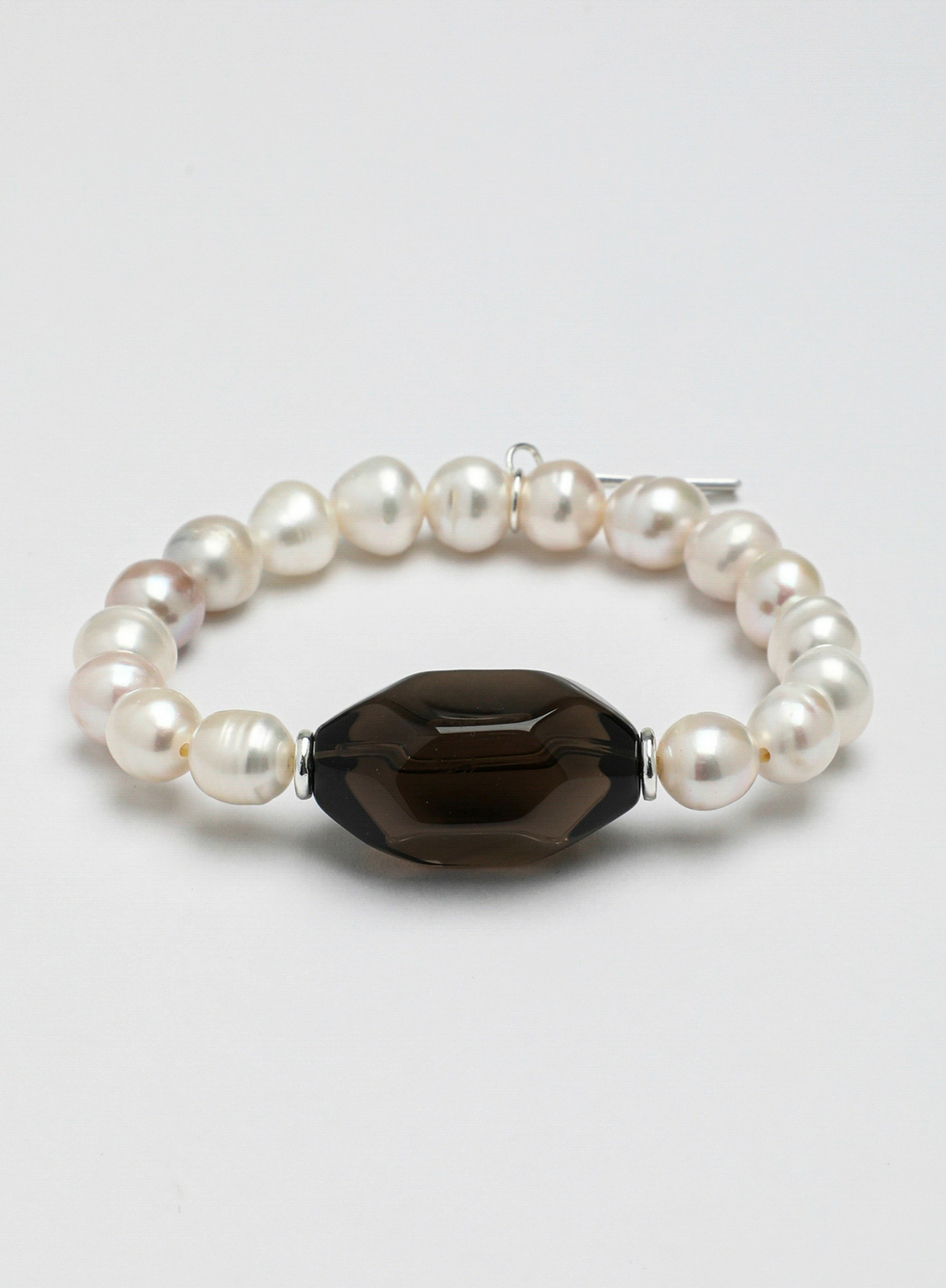 Tea Quartz & Pearl Bracelet – Natural Irregular Smoky Quartz
